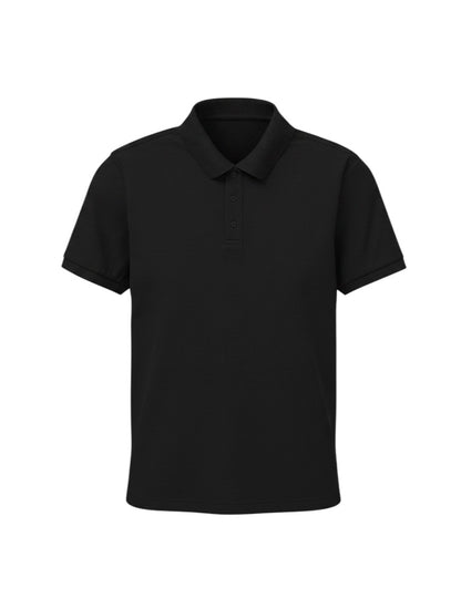 Home Kind black 100% cotton polo shirt with a structured collar and cuff, 220 GSM Airtex textured finish.