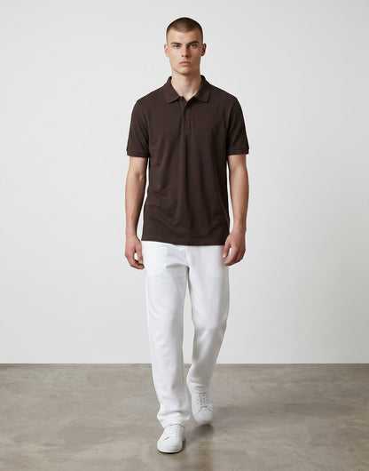 Home Kind coffee brown 100% cotton polo shirt with a structured collar and cuff, 220 GSM Airtex textured finish.