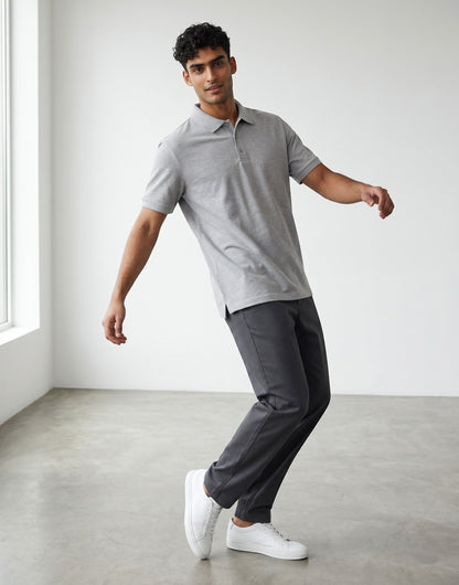 Home Kind grey 100% cotton polo shirt with textured finish, regular fit, and structured collar.
