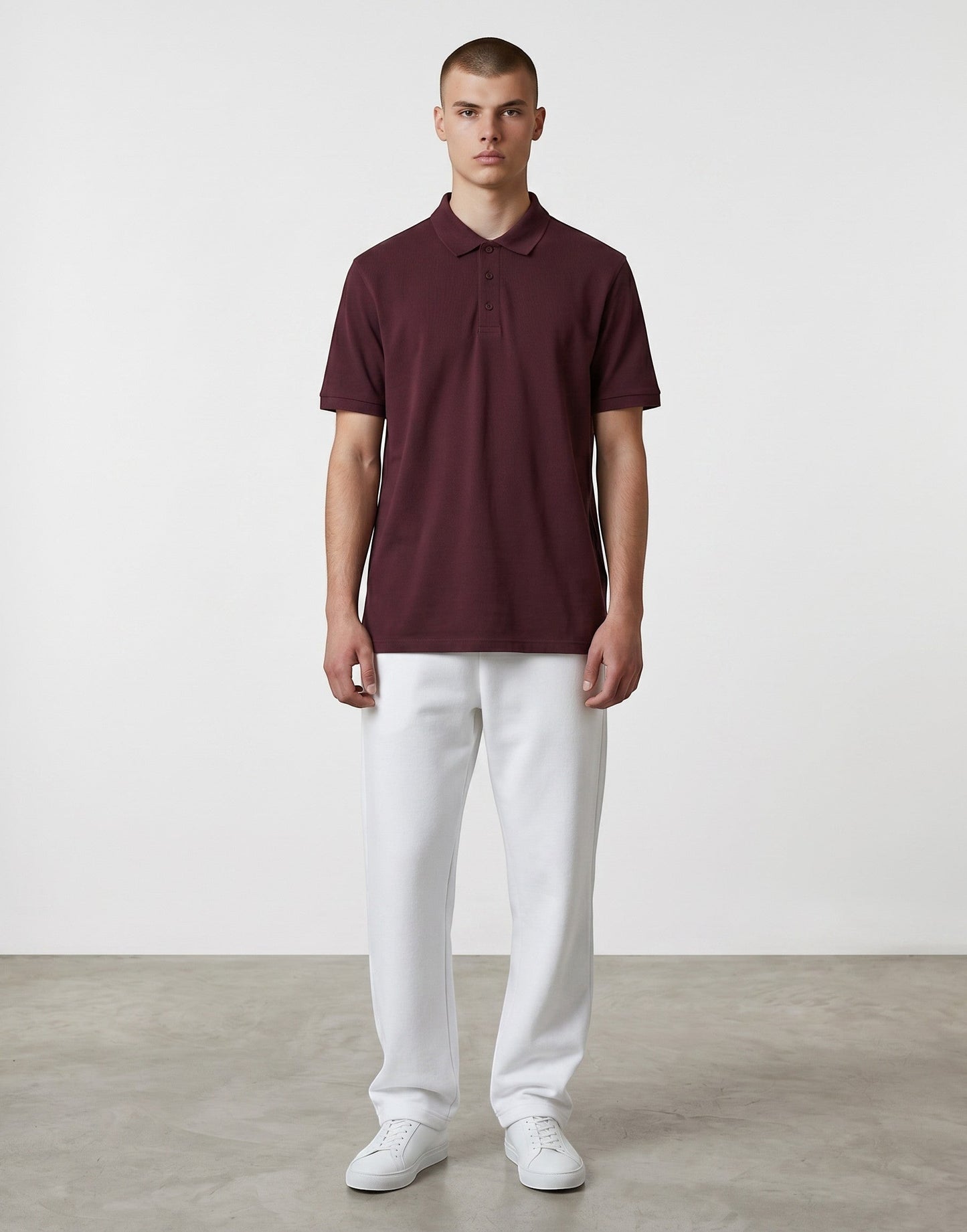 Home Kind maroon 100% cotton polo shirt with a structured collar and button placket.