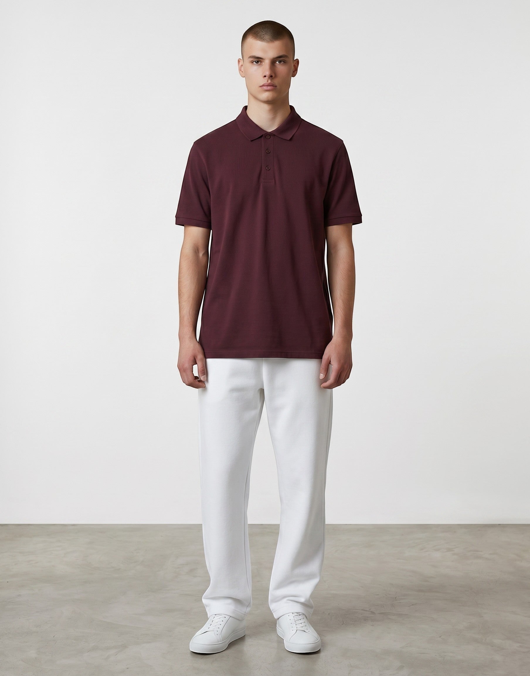 Home Kind maroon 100% cotton polo shirt with a structured collar and button placket.
