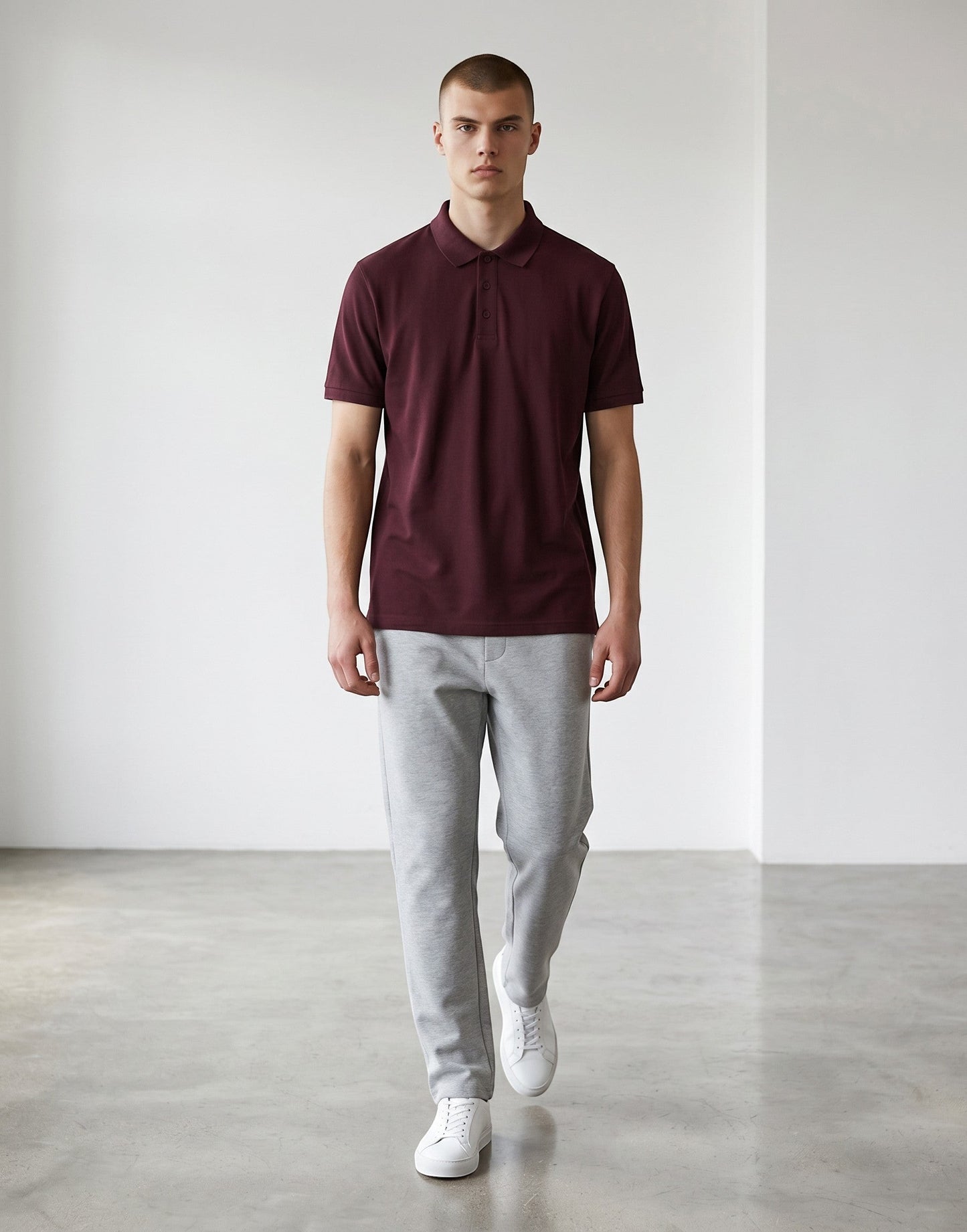 Home Kind maroon 100% cotton polo shirt with a structured collar and button placket.