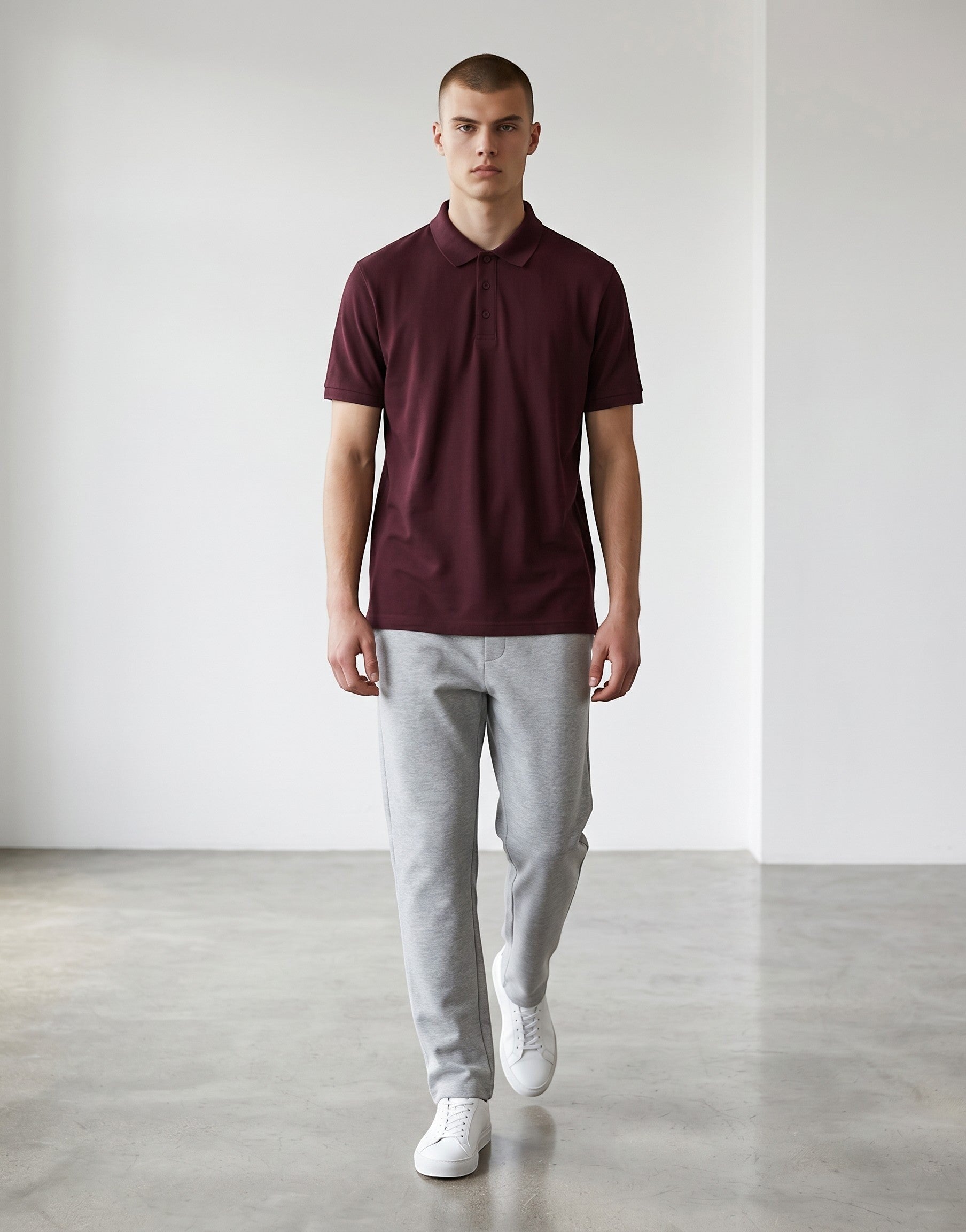Home Kind maroon 100% cotton polo shirt with a structured collar and button placket.