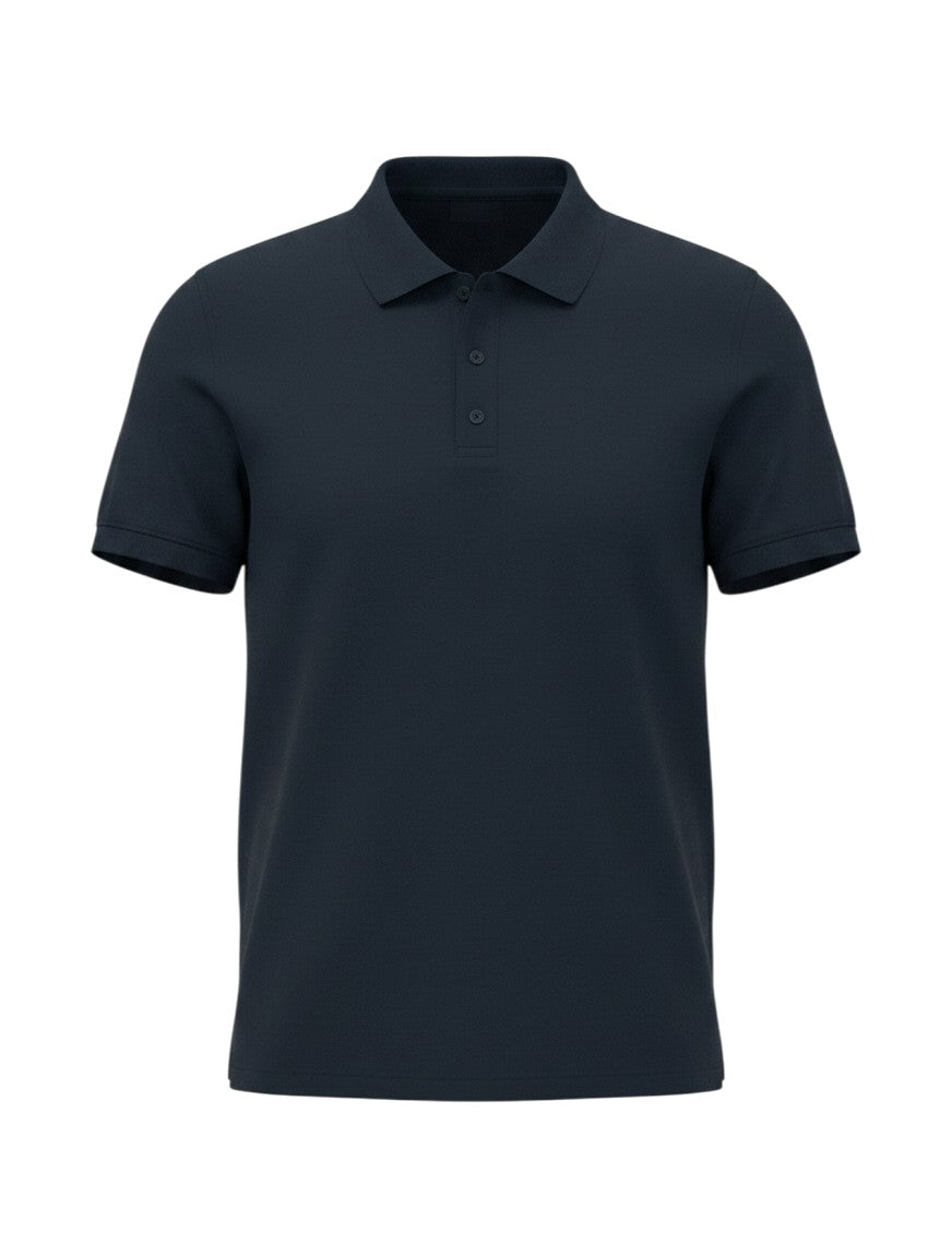 Home Kind navy blue 100% cotton polo shirt with a structured collar and cuff, featuring a textured finish.