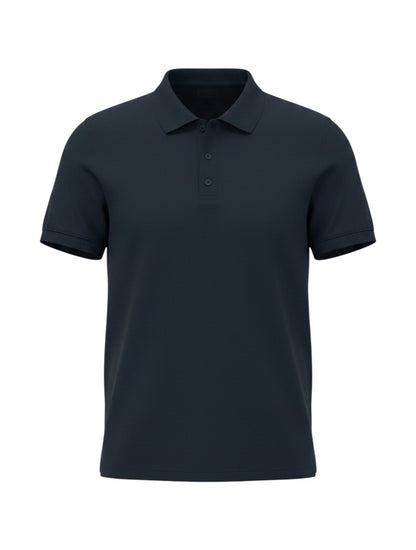 Home Kind navy blue 100% cotton polo shirt with a structured collar and cuff, featuring a textured finish.