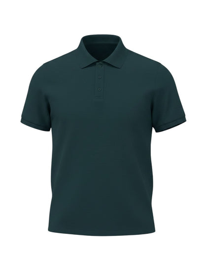 Home Kind petrol blue 100% cotton polo shirt with a textured finish, structured collar, and button placket.