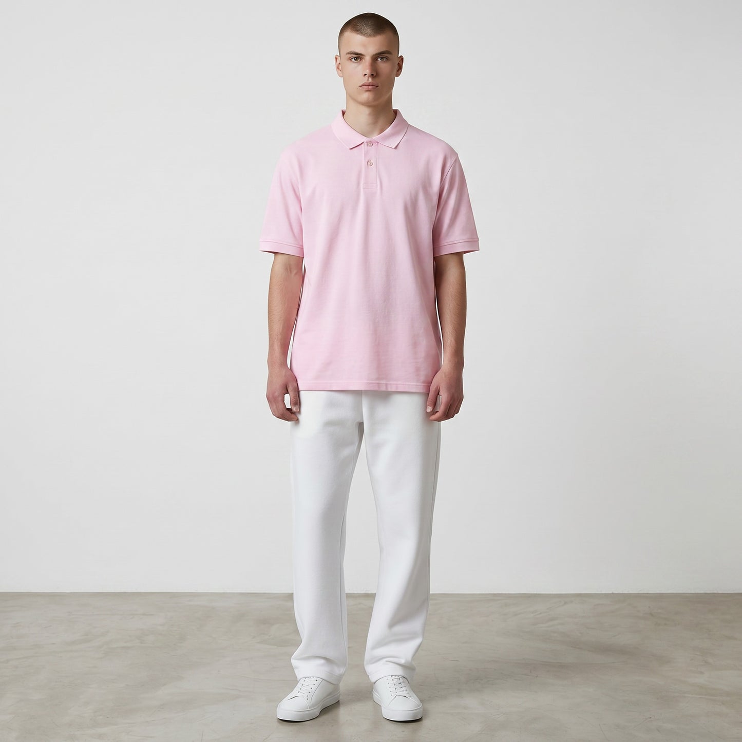 Home Kind light pink short-sleeve unisex polo t-shirt made from 100% combed cotton with a 230 GSM bio-washed fabric and side seam slit.