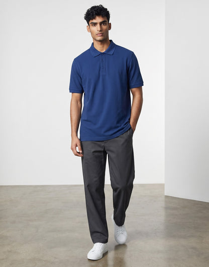 Home Kind royal blue 100% cotton polo shirt with a textured finish, regular fit, and structured collar.