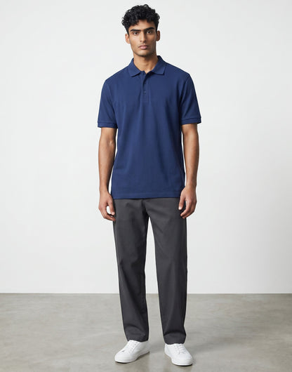 Home Kind royal blue 100% cotton polo shirt with a textured finish, regular fit, and structured collar.