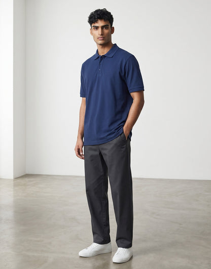Home Kind royal blue 100% cotton polo shirt with a textured finish, regular fit, and structured collar.