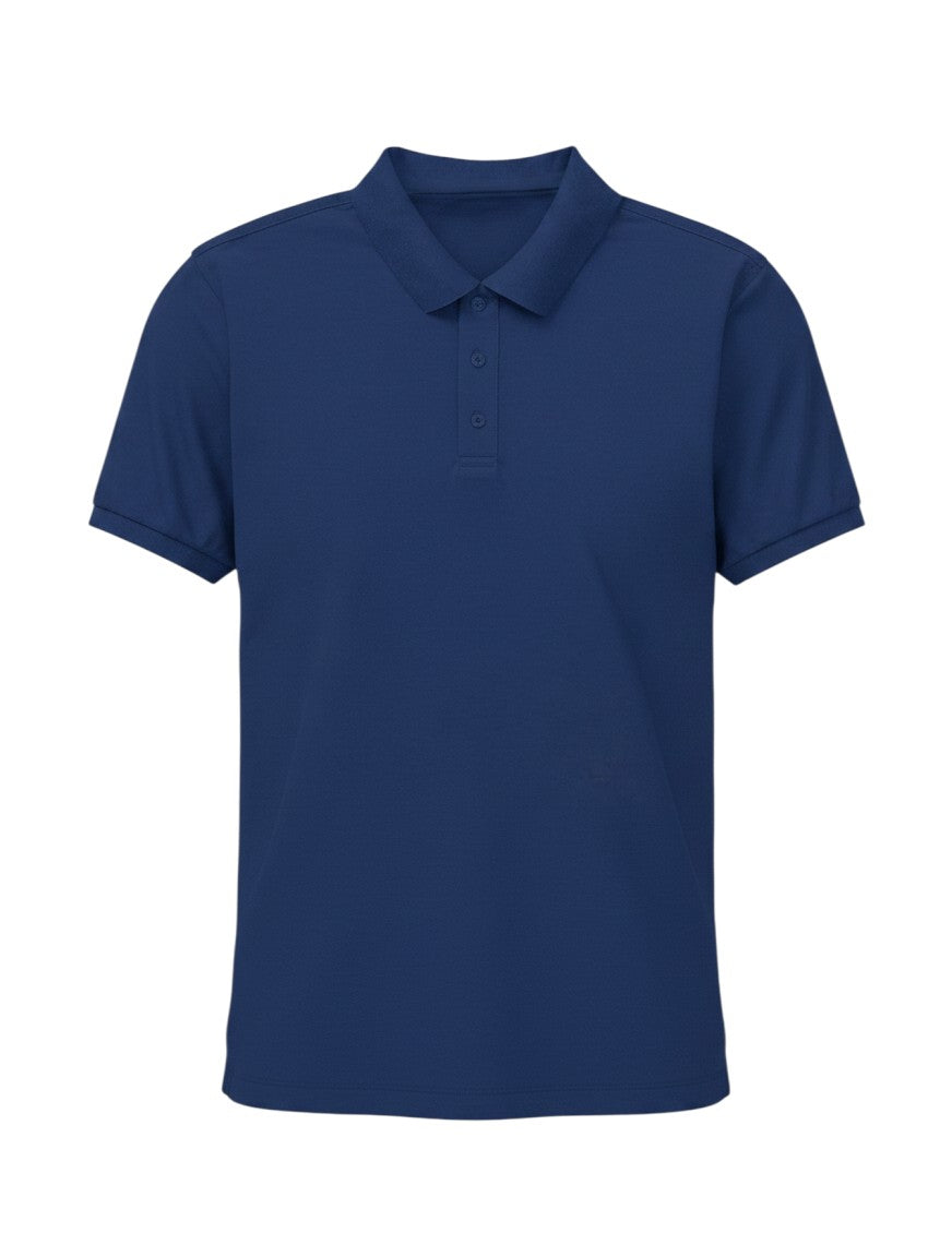 Home Kind royal blue 100% cotton polo shirt with a textured finish, regular fit, and structured collar.