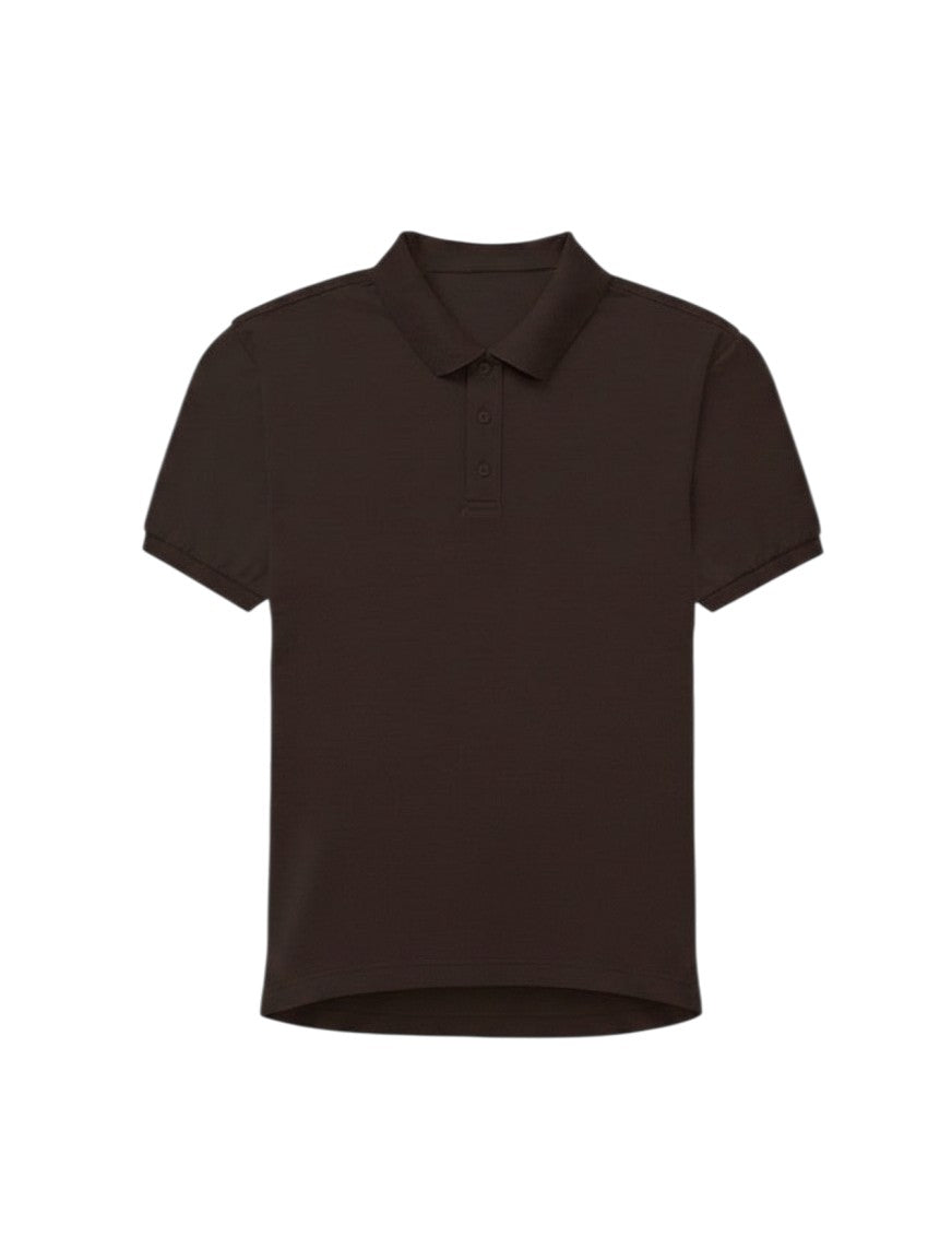 Home Kind coffee brown 100% cotton polo shirt with a structured collar and cuff.