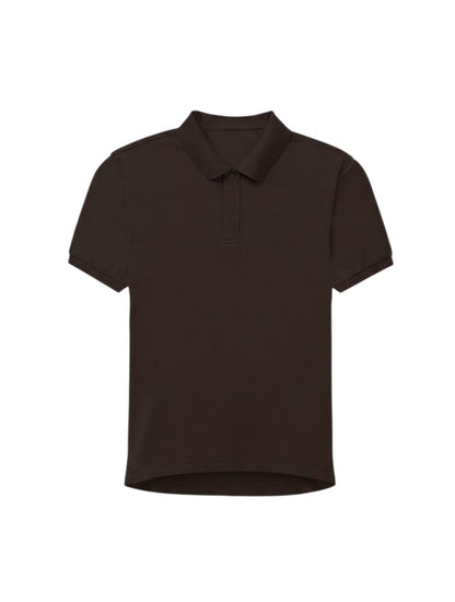 Home Kind coffee brown 100% cotton polo shirt with a structured collar and cuff.
